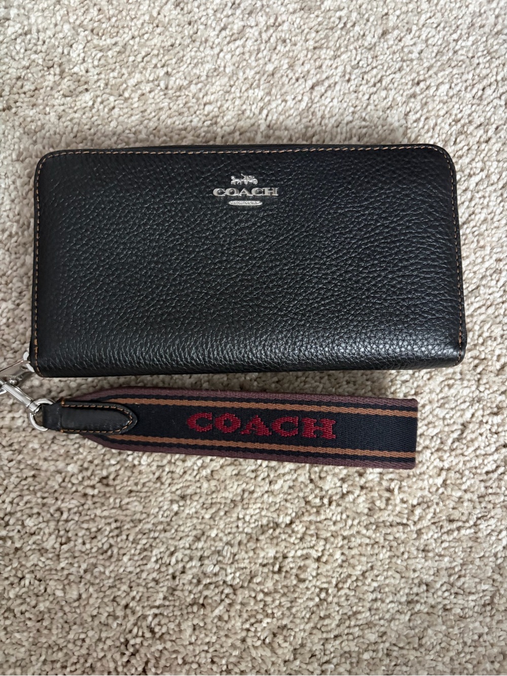 Authentic COACH Black Pebbled Leather Long Zip Around Wallet/Wristlet